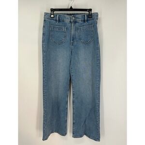 Ann Taylor Women's 8P High Rise Wide Leg Blue Denim Jeans Petite Size 8